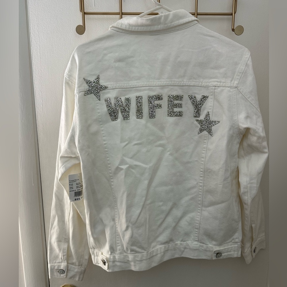 WIFEY White Denim Jacket with Silver Accents